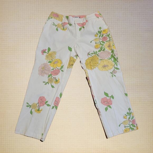 Izod White Floral Pants Stretchy High-Waisted Wide-Leg Ankle Womans 4 - Picture 1 of 5